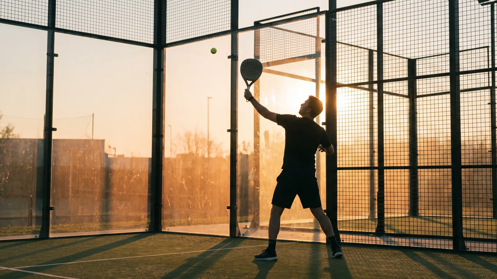 A player in silhouette playing an overhead at golden hour