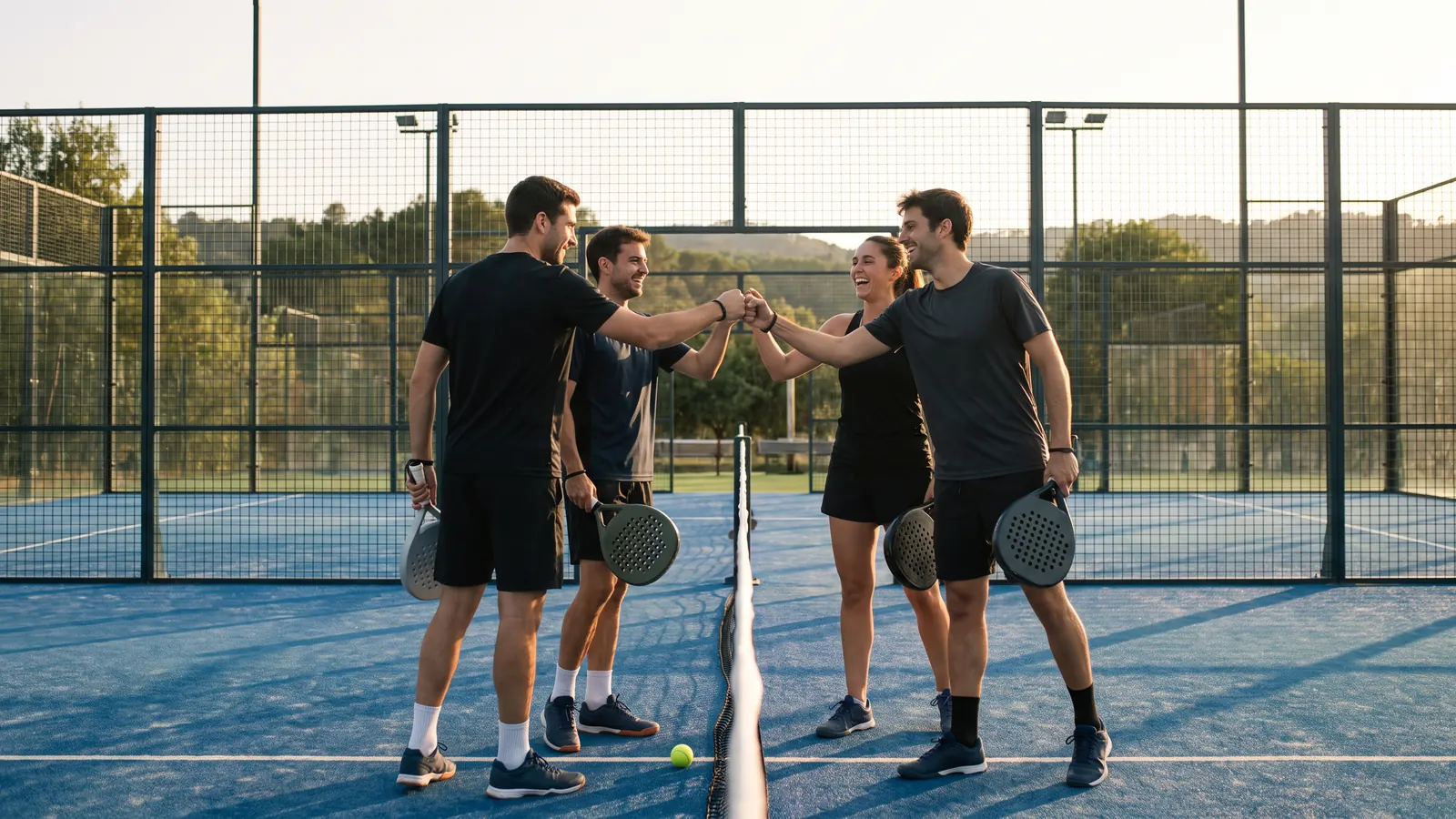 Doubles partners fist-bumping after winning a point